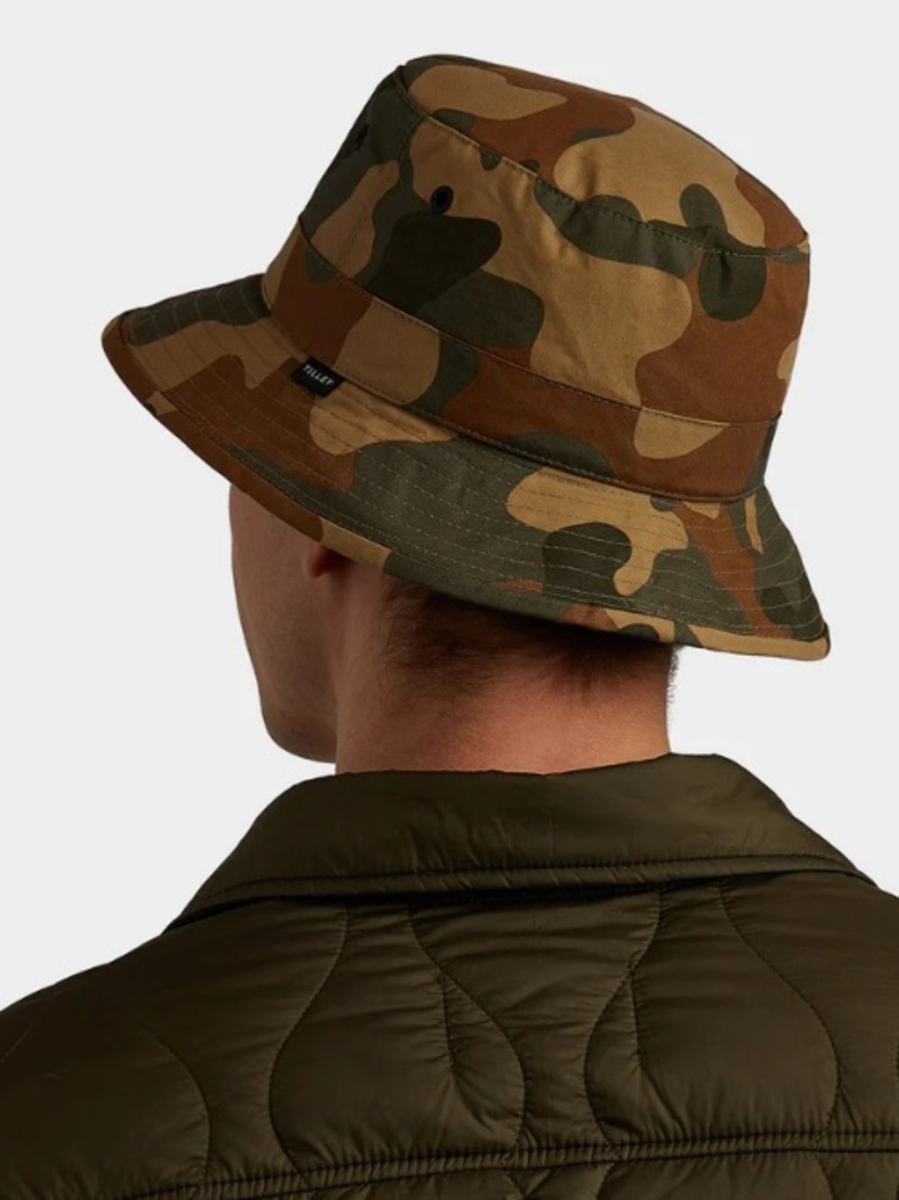 TILLEY MADE IN CANADA WAXED COTTON TAN CAMO PRINT BUCKET HAT SZ S/P - Picture 6 of 11